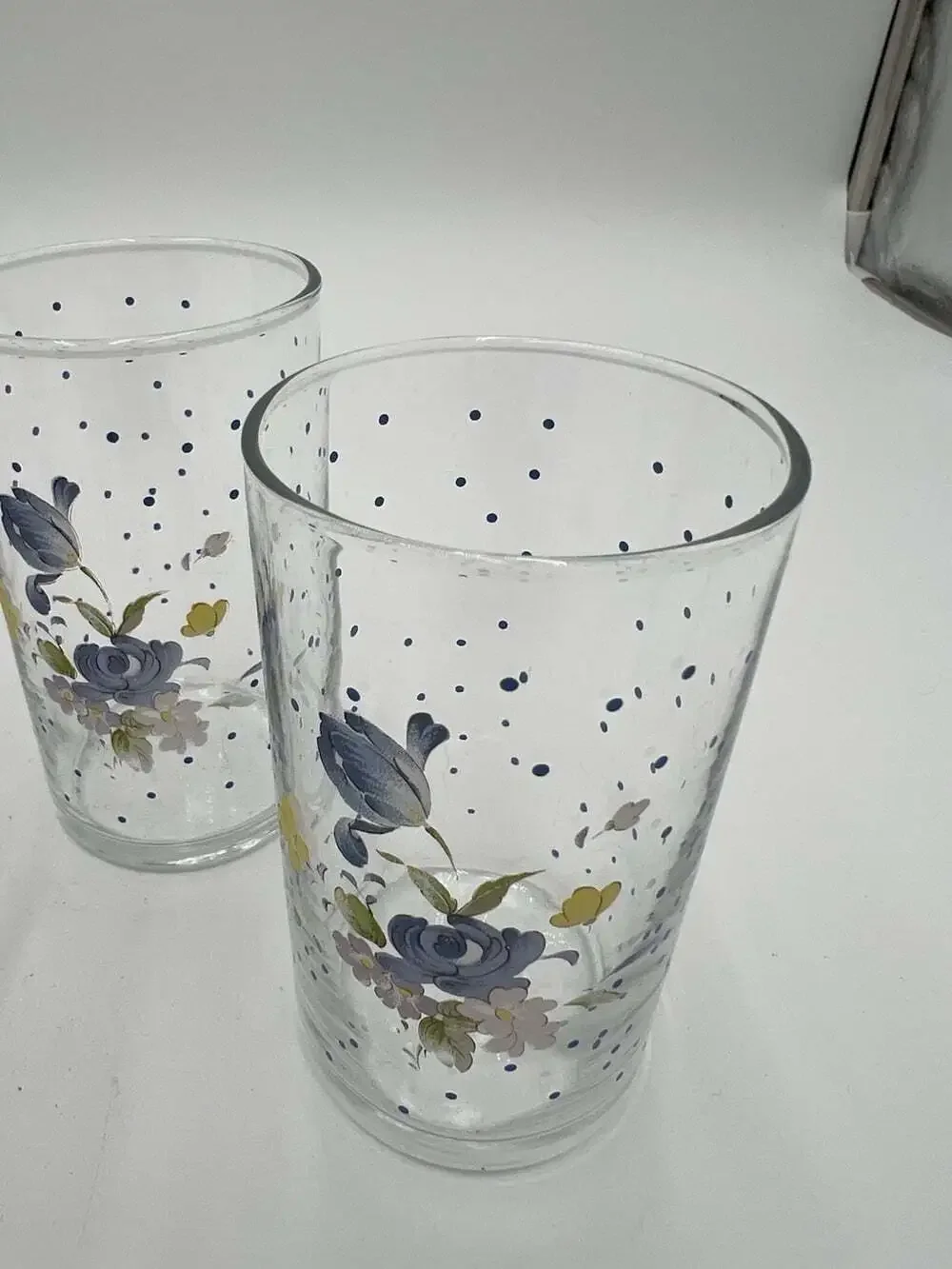 Vintage Libbey Peony Glass Pitcher 40 Oz + 3 Juice Glasses Blue Floral Set